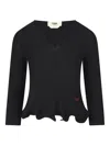Fendi V-neck Ribbed Top With Ruffles Clothing In Black