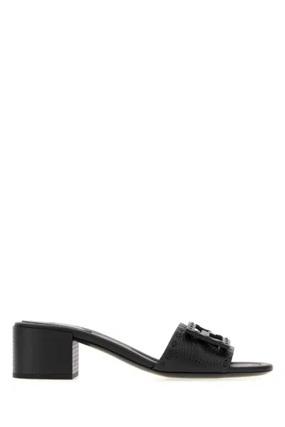 Fendi Black Leather Baguette Mules In Multi