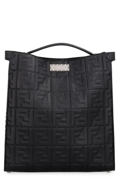 Fendi Black 3d Logo Peekaboo Leather Handbag For Men