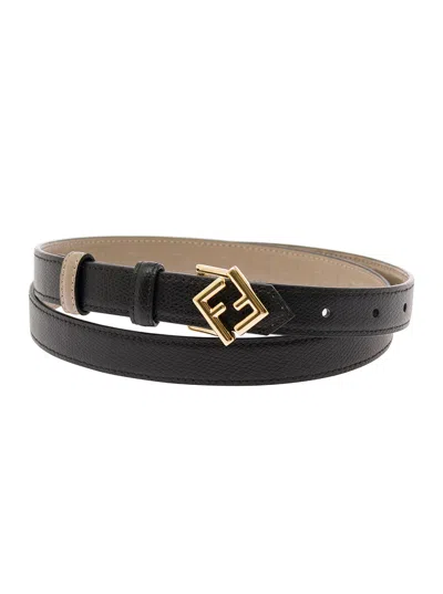 Fendi Black And Beige Reversible Belt With Ff Stud Buckle In Leather Woman In Multicolor