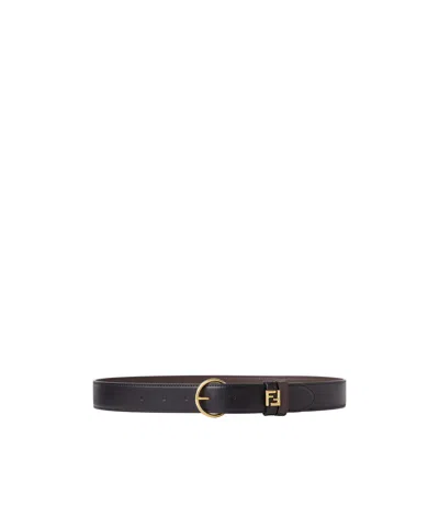 Fendi Black And Brown Leather Reversible Belt In Burgundy