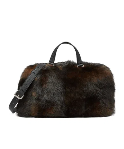 Fendi Black And Brown Shearling Bag