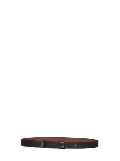 Fendi Black And Dark Brown Leather 30 Mm Reversible Ff Belt