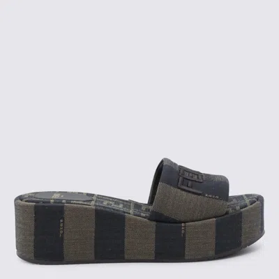 Fendi Black And Dark Grey Flats In Gray