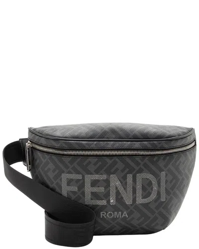 Fendi Black & Grey Coated Canvas In Gray