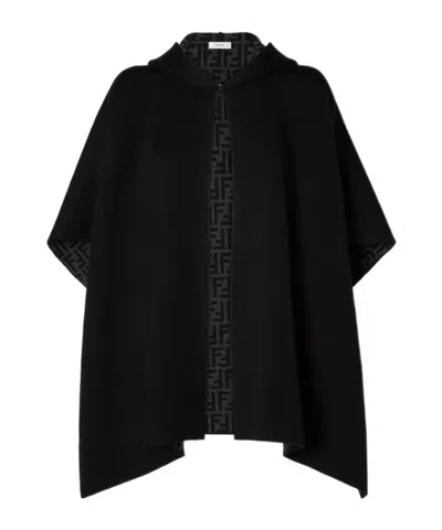 Fendi Black And Grey Ff Zucca Cashmere Poncho In Black And Gray