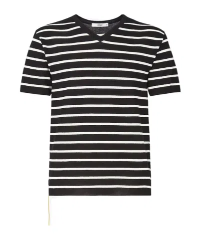 Fendi Black And Ivory Striped Cotton Jumper