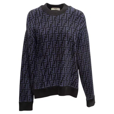 Pre-owned Fendi Black & Navy  Intarsia Zucca Knit Sweater Size It 38 In Blue