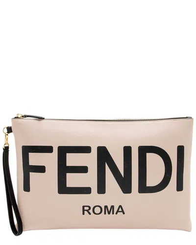 Fendi Black & Pink Leather Logo Pouch (authentic Pre-loved) In Neutral