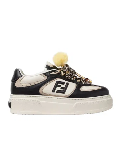 Fendi Black And White Leather Platform Low-tops In Multi