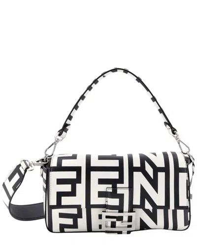 Fendi Black & White Logo Printed Leather X Marc Jacobs Baguette Nm In Multi