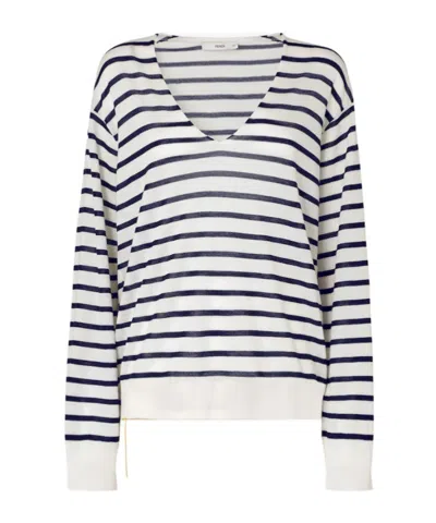 Fendi Black And White Striped Wool Jumper In Multi
