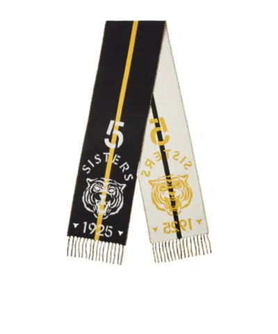 Fendi Black And White Wool And Cashmere 5 Sisters Scarf