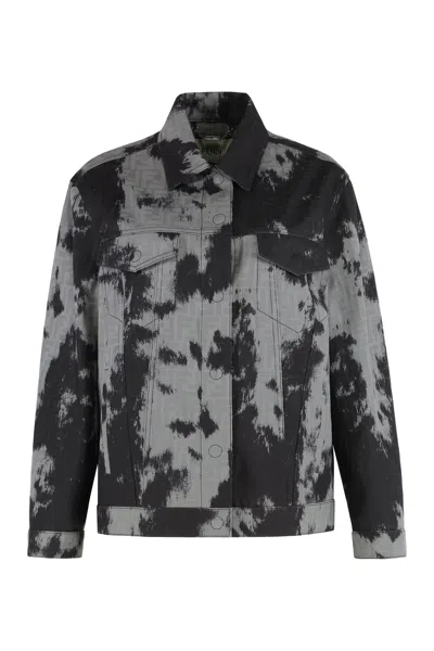 Fendi Black Animalier Ff Denim Jacket In Multi