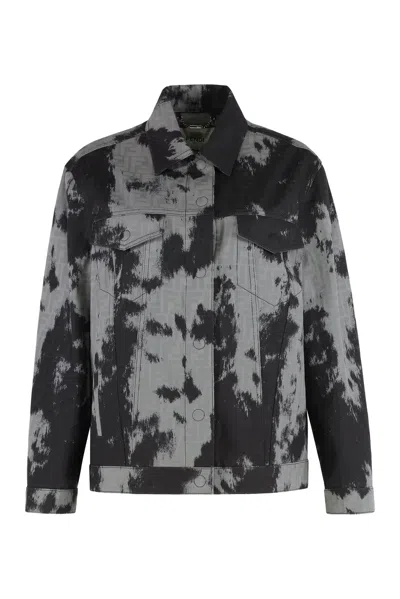 Fendi Black Animalier Ff Denim Jacket In Multi