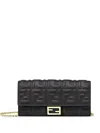 Fendi Women Continental With Chain Baguette Leather Shoulder Bag With Ff Motif In Black