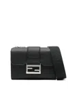 Fendi Baguette Double Leather Crossbody Bag In Black