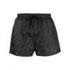 Fendi Tech Fabric With All-over Ff Pattern Swim Shorts In Black