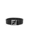 Fendi Cintura Reversibile Squared Ff In Pelle E Tela In Black
