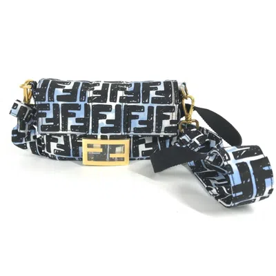 Pre-owned Fendi Black Blue Nylon Baguette Bag Pochette Shoulder Bag () In Black, Blue