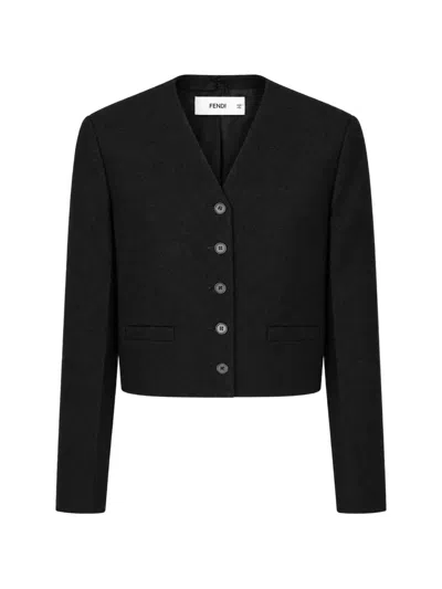 Fendi Black Bouclé Wool Jacket