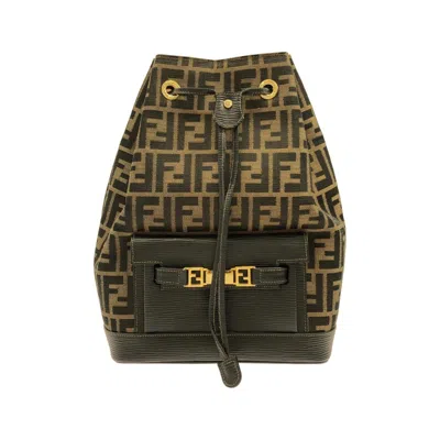 Pre-owned Fendi Black Brown Canvas Leather Backpack () In Multi