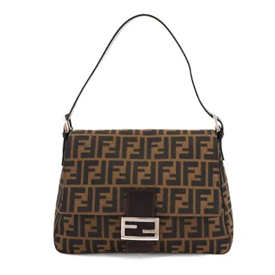 Pre-owned Fendi Black Brown Canvas Leather Baguette Bag Shoulder Bag () In Multi