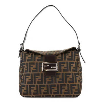 Pre-owned Fendi Black Brown Canvas Leather Baguette Bag Shoulder Bag () In Multi