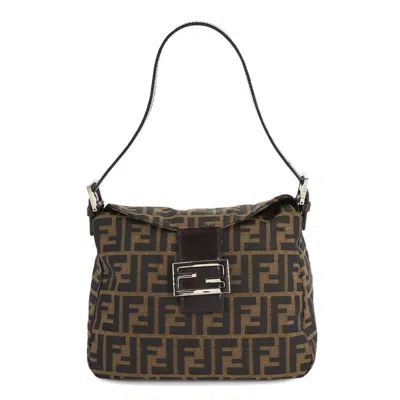 Pre-owned Fendi Black Brown Canvas Leather Baguette Bag Shoulder Bag () In Multi