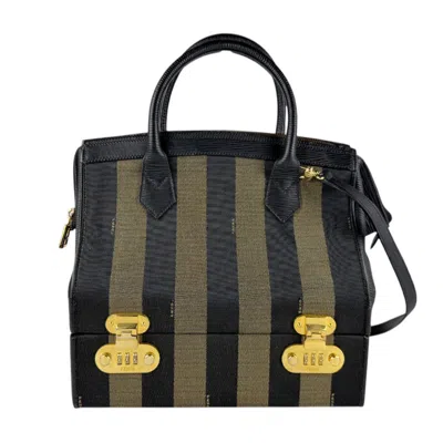 Pre-owned Fendi Black Brown Canvas Leather Handbag Shoulder Bag ()