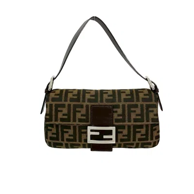 Pre-owned Fendi Black Brown Canvas Leather Handbag Shoulder Bag () In Multi