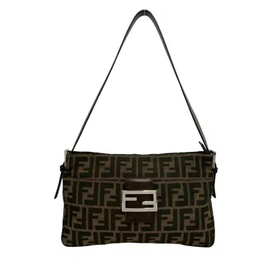 Pre-owned Fendi Black Brown Canvas Leather Handbag Shoulder Bag () In Black, Brown