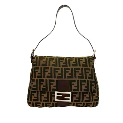 Pre-owned Fendi Black Brown Canvas Leather Shoulder Bag ()