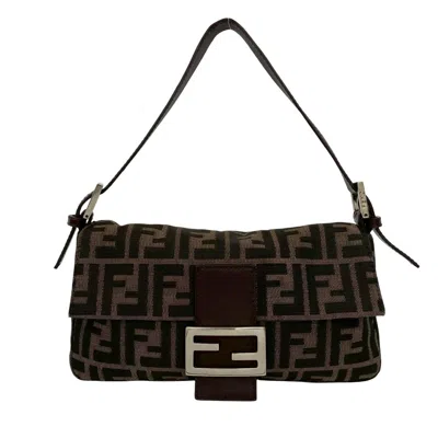 Pre-owned Fendi Black Brown Canvas Leather Shoulder Bag ()