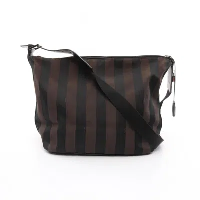 Pre-owned Fendi Black Brown Canvas Leather Shoulder Bag ()