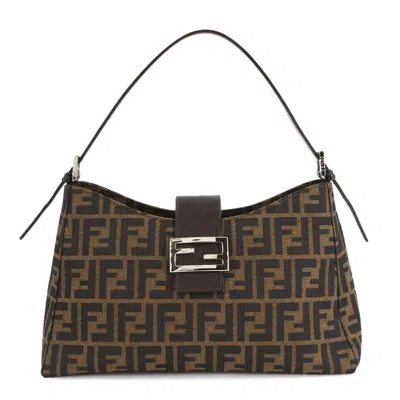 Pre-owned Fendi Black Brown Canvas Leather Shoulder Bag () In Multi
