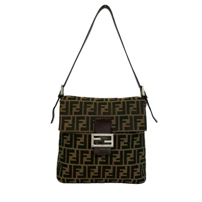 Pre-owned Fendi Black Brown Canvas Leather Shoulder Bag () In Black, Brown