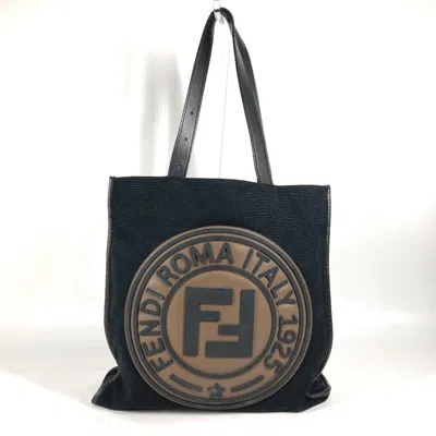 Pre-owned Fendi Black Brown Canvas Leather Shoulder Bag Tote Bag () In Black, Brown
