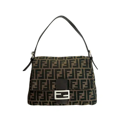 Pre-owned Fendi Black Brown Canvas Leather Shoulder Bag Tote Bag () In Multi