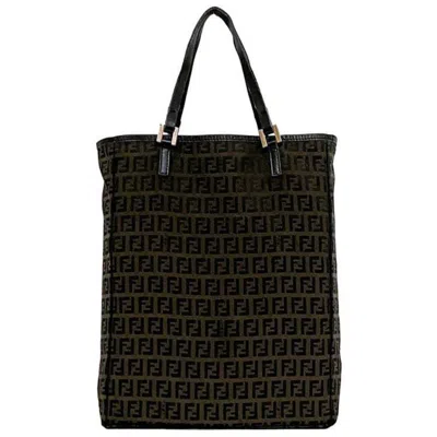 Pre-owned Fendi Black Brown Canvas Leather Tote Bag () In Black, Brown