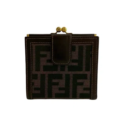 Pre-owned Fendi Black Brown Canvas Leather Wallet (bi-fold) () In Multi