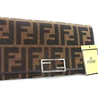 Pre-owned Fendi Black Brown Canvas Leather Wallet (bi-fold) () In Multi