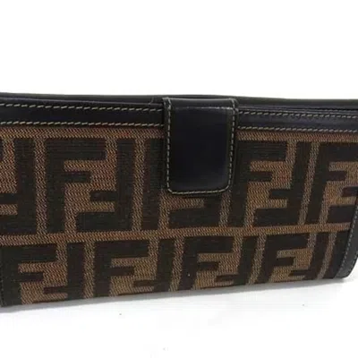 Pre-owned Fendi Black Brown Canvas Leather Wallet (bi-fold) () In Multi