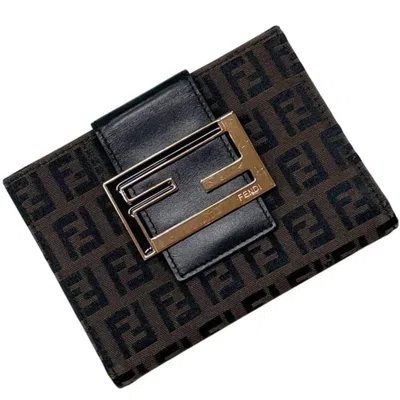 Pre-owned Fendi Black Brown Canvas Leather Wallet (bi-fold) () In Black, Brown