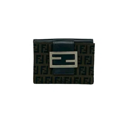 Pre-owned Fendi Black Brown Canvas Leather Wallet (bi-fold) () In Multi