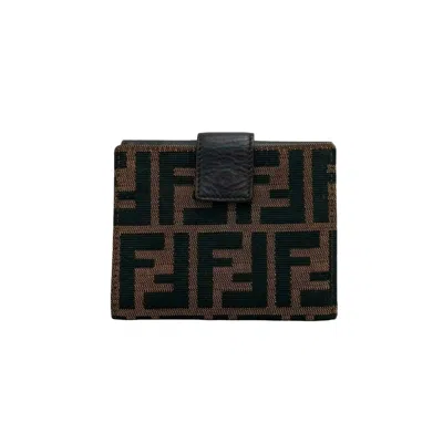Pre-owned Fendi Black Brown Canvas Leather Wallet (bi-fold) () In Multi