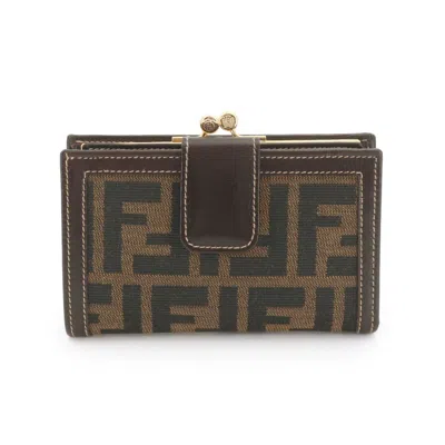 Pre-owned Fendi Black Brown Canvas Leather Wallet (bi-fold) () In Multi