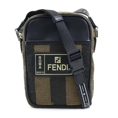 Pre-owned Fendi Black Brown Canvas Pochette Shoulder Bag () In Black, Brown