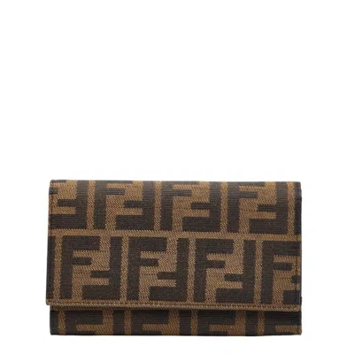 Pre-owned Fendi Black Brown Canvas Wallet (tri-fold) () In Multi