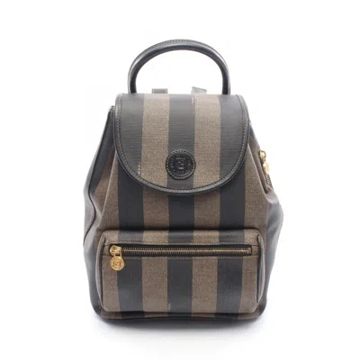 Pre-owned Fendi Black Brown Coated Canvas Leather Backpack Handbag () In Black, Brown